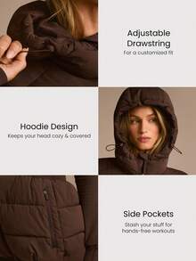 GLOWMODE 捆绑柔软温暖寒冷轻质防水宽弹性腰带拉链口袋可调节抽绳下摆兜帽防羽绒连帽羽绒背心秋冬户外日常休闲 - 肉桂靈感 - 查看 7