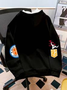 Claim Dot Men's Casual Letter Pattern Loose Fit Hoodie, Autumn Graphic Hoodies - Black - View 2