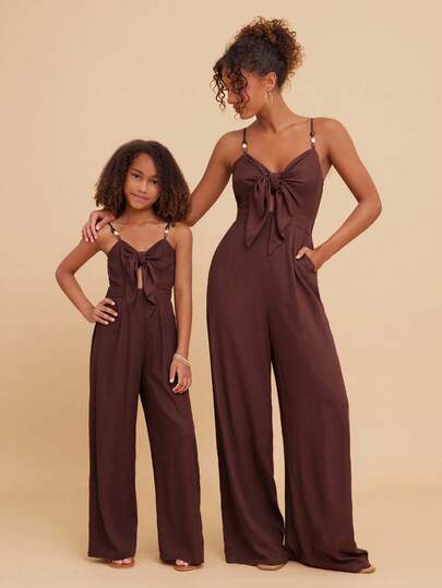 Travachic KIDS Mommy And Me Matching Outfits(2 Pieces  Are Sold Separately)Tween Girl Floral Print Casual Jumpsuit Mommy And Me Jumpsuit Mom And Tween Daughter Matching Set Wide Leg Jumpsuit Jumpsuit Girls Jumpsuit Tweens,Suitable For Vacation, Outing, Travel, Leisure, Daily