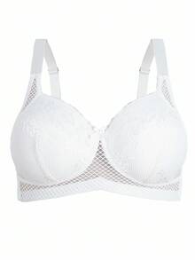 SHEIN 1 pieza Sujetador inalámbrico de encaje y parches para tallas grandes - Blanco - Ver 8