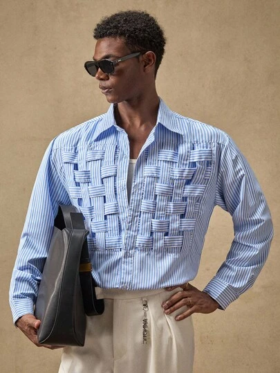 AKNOTIC Business Casual 男士条纹梭织简约休闲长袖衬衫