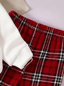 2 Stücke/Set süßes Baby Mädchen Lässig Weihnachts Schneemann Muster Strick Rundhals Langarm Sweatshirt und rote karierte Schlaghose Set, modisches Weihnachtsoutfit, geeignet für Herbst/Winter, leicht und bequem, Layering Option für den Herbst, modische Lässig Kleidung, grafisches Design - Verschiedenfarbig - Übersicht 3