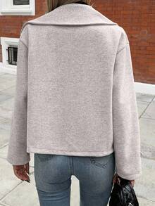 EMERY ROSE Women's Oversized Collar Decorated Button Long Sleeve Overcoat - Light Grey - View 2