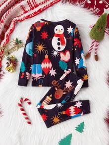 2pcs Young Boy Christmas Pajama Set,Cute Penguin,Bear,Snowman,Gingerbread Man & Candy Print Snug Fit Long Sleeve Top And Pants,Autumn Family Matching - Multicolor - View 2
