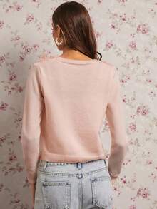 Enchnt Cardigan a maniche lunghe con decorazione floreale 3D monopetto da donna