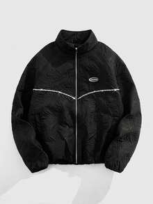 ROMWE MEN Men's Casual Rhinestone Decor Textured Jacket, Autumn/Winter - Black - View 1