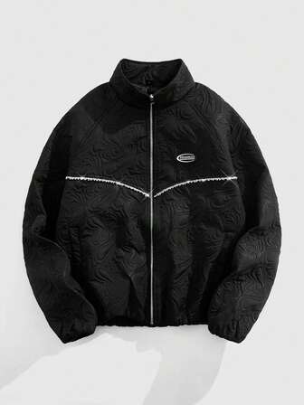 Men's Casual Rhinestone Decor Textured Jacket, Autumn/Winter