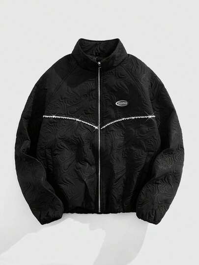 Men's Casual Rhinestone Decor Textured Jacket, Autumn/Winter