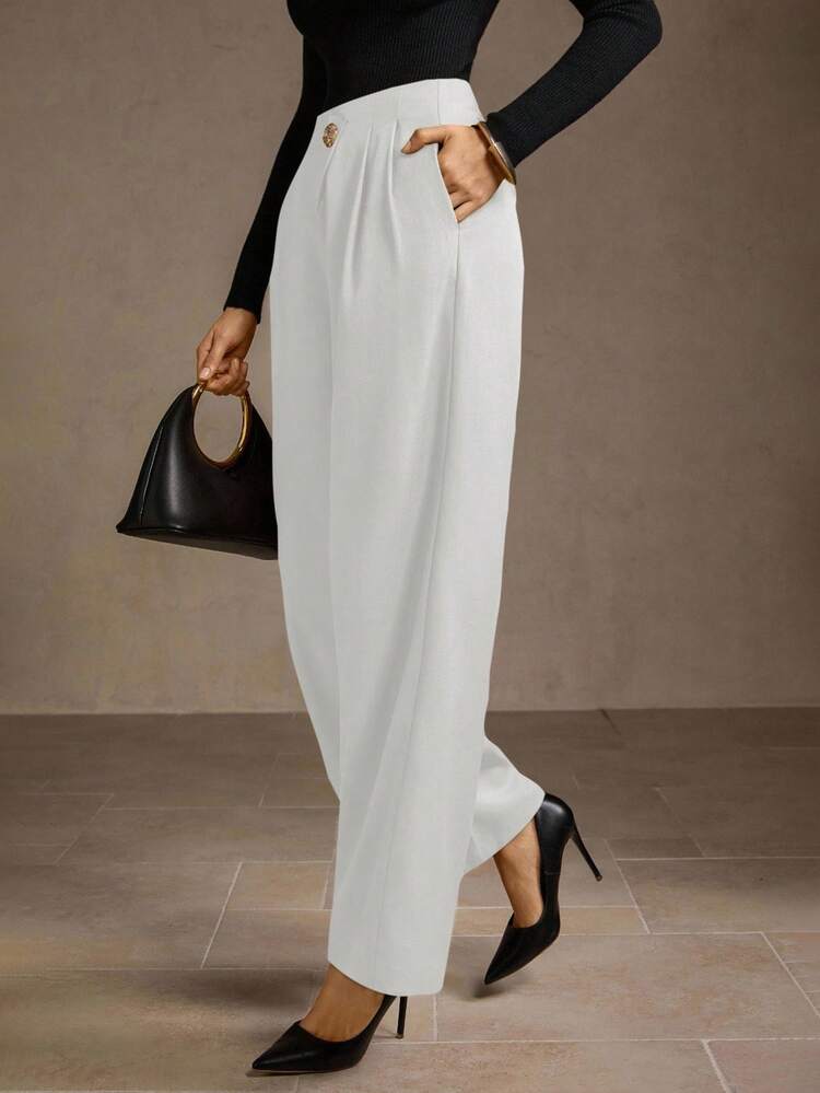 FOLD PLEATED SLANT POCKET PANTS