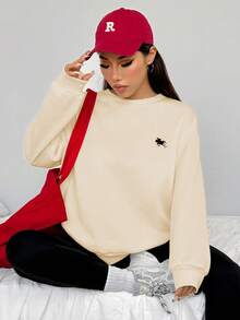 SHEIN EZwear 2pcs/Set Pony Pattern Loose Crew Neck Sweatshirt And Skinny Leggings, Suitable For Autumn/Winter - Apricot - View 4