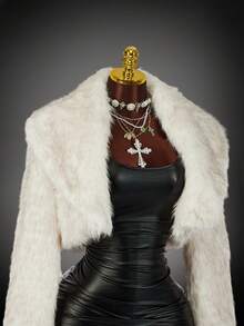 Y2K Amplova 女式大翻领长袖染色尖刺长毛时尚性感人造皮草大衣，适合秋冬季派对和俱乐部 - 淺灰色 - 查看 12