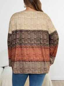 SHEIN CURVE+ Áo thun cổ bẻ màu nâu Giáng sinh cỡ lớn dành cho nữ, áo thun chủ đề Giáng sinh dành cho nữ, quần áo thu/đông cỡ lớn - Nhiều màu - Xem 2