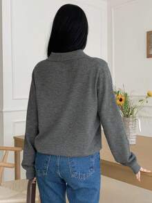DAZY 复古风格女式长袖分层 Polo 领毛衣 - 灰色 - 查看 3