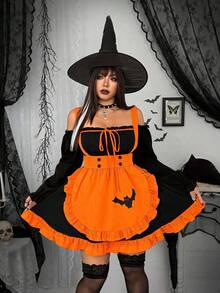 Trang phục hầu gái Halloween cỡ lớn cho nữ dễ thương hình dơi ma cà rồng phù thủy màu cam Lolita - Nhiều màu - Xem 3