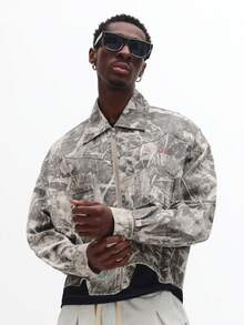 SUMWON Crop Fit Oversized Zip Front Camouflage Pattern Trucker Jacket With Utility Pockets Streetwear Paneled Lightweight Outerwear Spring Fall Casual Wear - Multicolor - View 3
