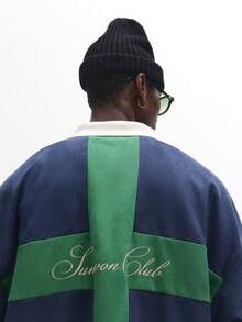 SUMWON Regular Classic Long Sleeve Premium Suede Polo Shirt With Cross Back Design Autumn Winter Essential Casual Ribbed Collar Placket Rugby Style