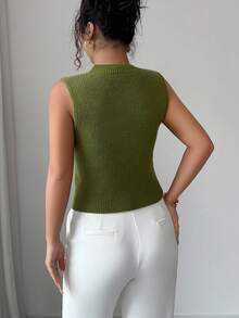 SHEIN Elenzya Women's Fashionable Solid Color Elegant Delicate Knit Sleeveless Top - Green - View 2