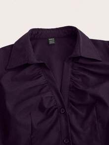 Sweetra Áo cánh tay ngắn ôm sát cổ chữ V, nhún ngực dành cho nữ (cân nhắc tăng kích cỡ nếu ngực lớn), thời trang và đa năng khi mặc công sở - Màu tím - Xem 4