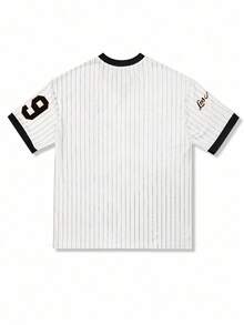 Rovax Women's Sporty Letter & Numeric Print Striped Raglan Loose Ringer T-Shirt, Summer Graphic Tees Women Tops - Multicolor - View 2