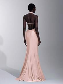 Elitara 优雅、浪漫、性感、简约、蓝色、有弹性、露背、露肩、紧身、3D 花卉、鱼尾下摆、时尚、网红风格、节日、度假、生日派对、婚礼活动、伴娘礼服 - 藕粉色 - 查看 2