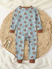 Baby Boy Knitted Crew Neck Long Sleeve Jumpsuit With Playful Pattern, Casual Loungewear For Spring/Summer - Multicolor - View 2
