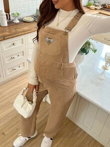 SHEIN Casual Loose Versatile Wide Leg Maternity Jumpsuits - Khaki - View 6