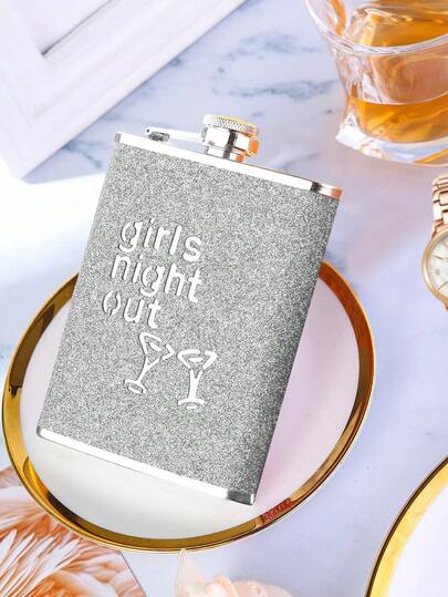 SHEIN 1PC 8oz Women's Wine Bottle, Stainless Steel Leak Proof Color Glitter Coating Flask, Portable Outdoor Flat Metal Small Wine Bottle, Suitable For Bar BBQ And Travel, Storage Utensils, Room Decoration, Can Be Used For Drinking Water, Coffee, Milk, Beverages, Etc., Suitable For Kitchens, Restaurants, Bars, Parties, Gatherings, Weddings, Gifts For Friends, Gifts For Boyfriends, Gifts For Fathers, Christmas Gifts, New Year Gifts.