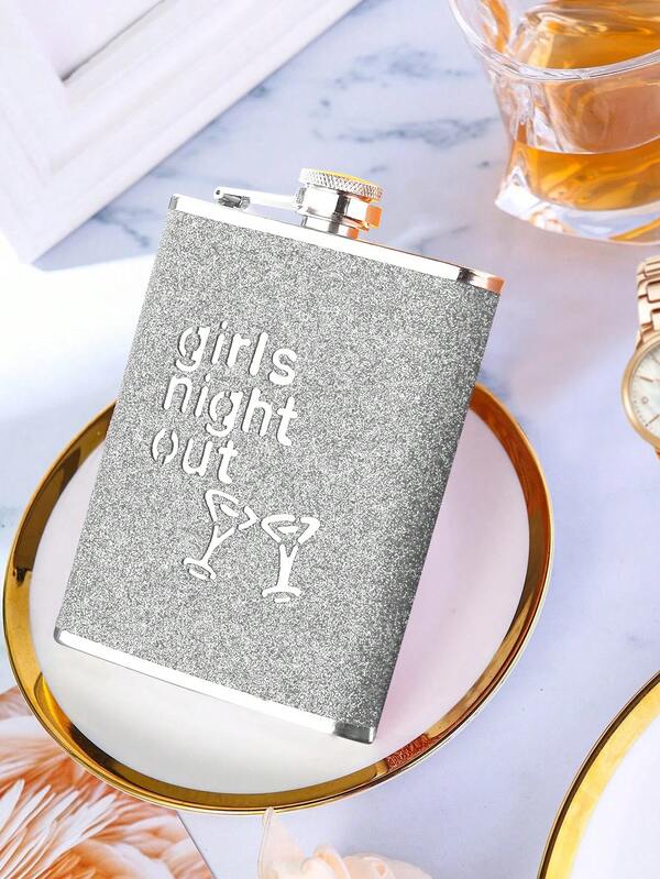 SHEIN 1PC 8oz Women's Wine Bottle, Stainless Steel Leak Proof Color Glitter Coating Flask, Portable Outdoor Flat Metal Small Wine Bottle, Suitable For Bar BBQ And Travel, Storage Utensils, Room Decoration, Can Be Used For Drinking Water, Coffee, Milk, Beverages, Etc., Suitable For Kitchens, Restaurants, Bars, Parties, Gatherings, Weddings, Gifts For Friends, Gifts For Boyfriends, Gifts For Fathers, Christmas Gifts, New Year Gifts.