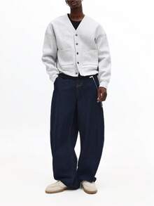 SUMWON Áo khoác cardigan len dệt kim cao cấp kiểu dáng thể thao, cài nút phía trước, cổ điển, thời trang đại học, thêu chữ, thiết yếu cho mùa thu đông - Màu Xám nhạt - Xem 4