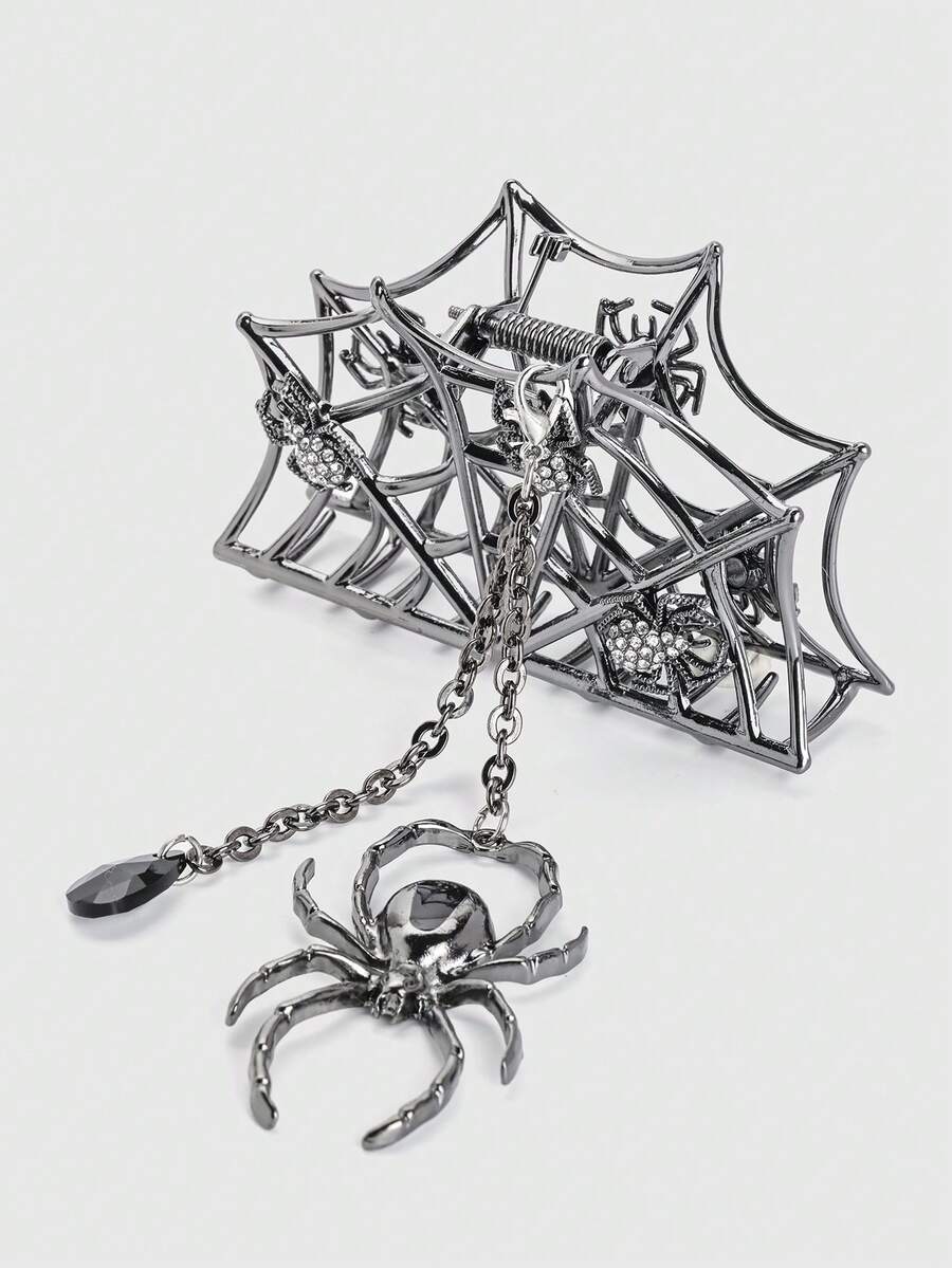 ROMWE 1pc Gothic Style Spider Web Pendant Hair Clip For Women, Halloween