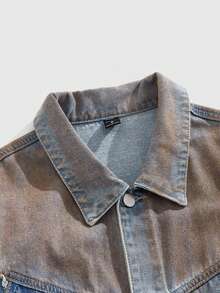 ROMWE MEN Grunge Punk Veste en jean décontractée à manches longues et à simple boutonnage vintage pour hommes, automne - Noir - Voir 3