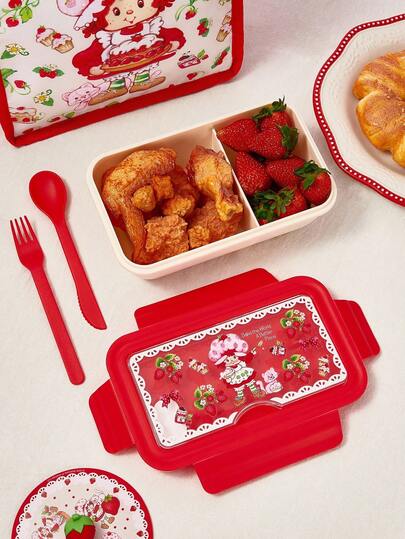 Strawberry Shortcake X SHEIN Adult And Child Lunch Boxes - 1100 Ml Portable, Lightweight, Easy To Carry Lunch Box With Spoon And Fork, Durable, Leak-Proof,Gift Ideas