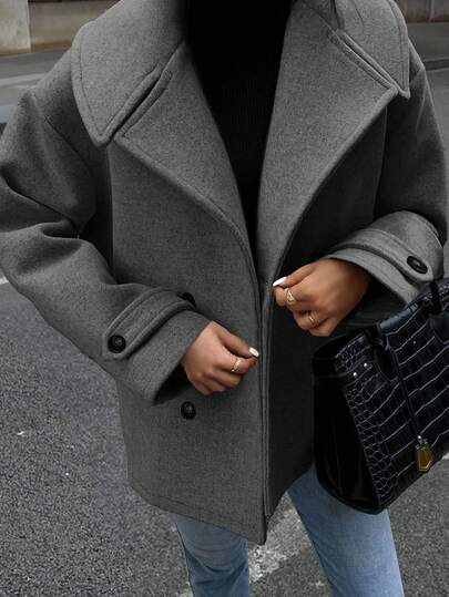 EMERY ROSE Women's Solid Color Minimalist Everyday Long Sleeve Overcoat