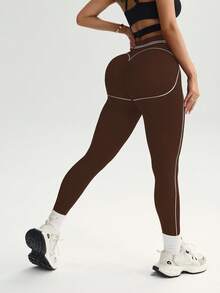 Easithlete 1 Stück feuchtigkeitsableitende Stoff Kontrast Farbband Design Basis Schwarz & Weiß Sporthose, geeignet für Training, Yoga, nahtlos