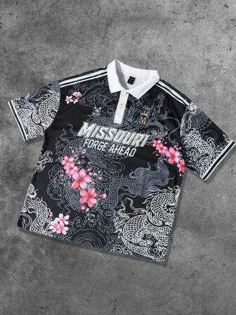 Anime Polo à imprimé graphique de rue pour hommes, convient pour le port quotidien, printemps/été