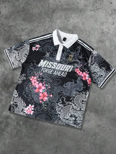 Anime Men's Street Dragon Graphic Print Polo Shirt, Suitable For Everyday Wear, Spring/Summer