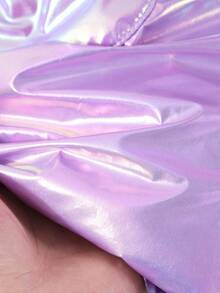 SHEIN Girls' Long Down Jacket With Faux Fur Collar, Shiny Finish, Everyday Wear, Winter Fall - Purple - View 8