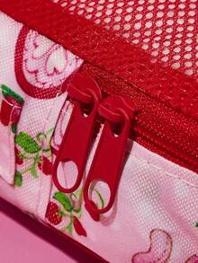 Strawberry Shortcake X SHEIN 3 Pcs Cute Strawberry Cartoon Polyester Fiber Travel Storage Bags, Mesh Surface, Categorized Storage, Suitable For Various Luggage Sizes,Gift Ideas - Pink - View 4
