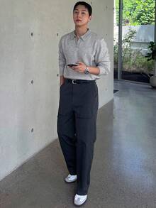 DAZY Men's Solid Color Polo Neck Sweater, Light Gray, Autumn Buisness Attire