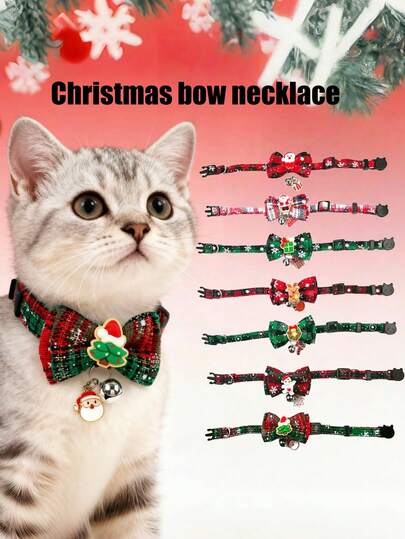 PETSIN 1 Colar com Laço de Natal; Colar Impresso com Floco de Neve da Série de Natal; Colar de Gato; Colar de Cachorro; Tamanho Ajustável; Acessórios para Animais de Estimação; Suprimentos para Animais de Estimação.