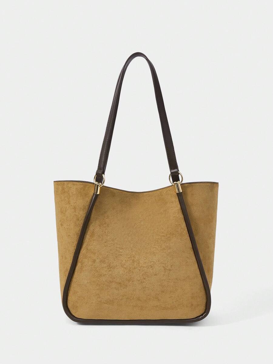 SHECARRY 女士复古休闲托特包，百搭时尚，引人注目的女士工作包，新款时尚女士大包 - 薑色 - 查看 1