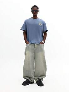 SUMWON Áo thun cotton in họa tiết Boxy Fit Racing Club phong cách retro mùa hè thường ngày thời trang đường phố thể thao đô thị bộ sưu tập đội cổ điển giải trí cuối tuần thiết yếu - Màu xanh lam - Xem 6