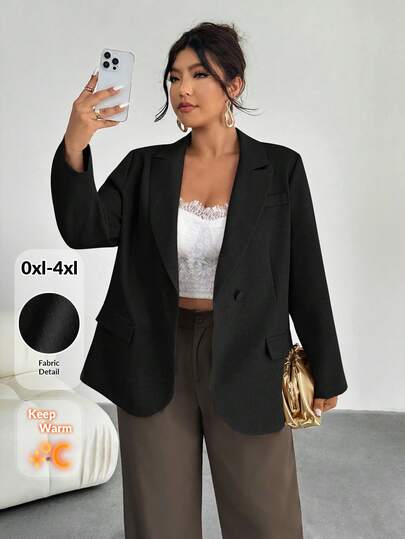 Firerie Plus Size Women Casual Minimalist Lapel Collar Blazer Jacket, Suitable For Work And Commute Autumn Winter Clothes For Women