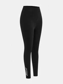 SHEIN Leggings básicos de cintura ajustada de punto para adolescentes - Negro - Ver 4