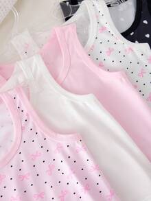 SHEIN 5 件/包女孩蝴蝶和心形印花柔软基本款吊带背心，甜美简约自然风格，多色 - 彩色 - 查看 4