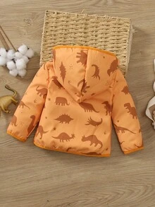 小男孩和婴儿泰迪熊衬里毛绒绒夹克全拉链极地冬季保暖外套带口袋连帽外套 - 棕色 - 查看 2