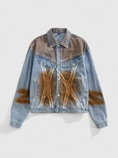 Street Life Giacca di jeans casual vintage a manica lunga monopetto con orlo sfilacciato, autunnale, da uomo