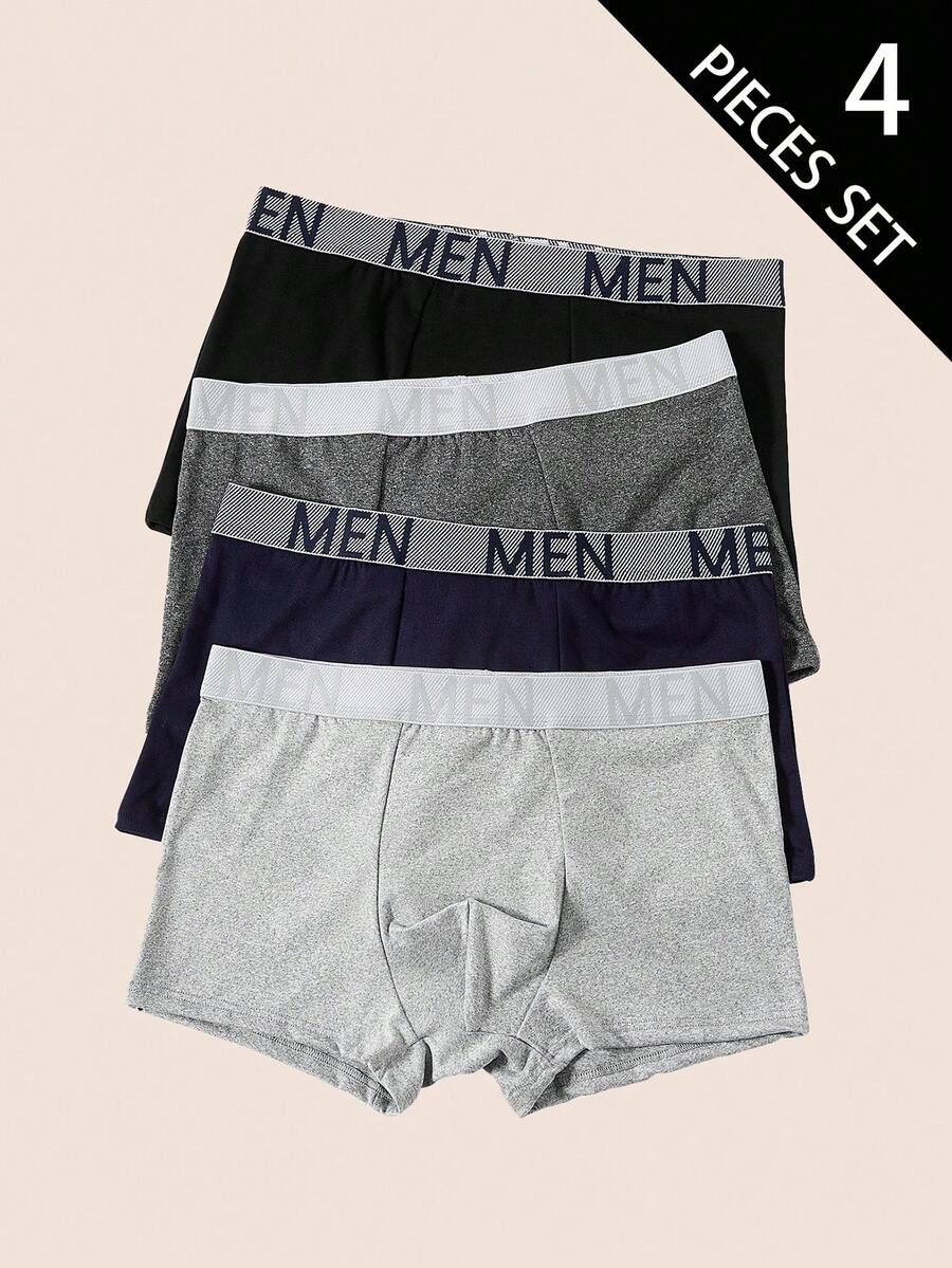 SHEIN Bộ 4 chiếc quần boxer nam cỡ lớn có in chữ ở cạp quần. - Nhiều màu - Xem 1