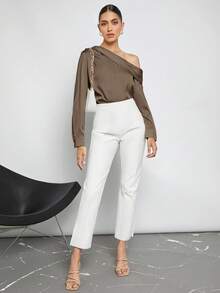 BizChic Áo nữ màu xám xanh dáng thường ngày, thanh lịch, phù hợp cho công sở thành thị, mang phong cách retro thập niên 90, thích hợp cho Giáng sinh, Năm mới, Tiệc Valentine, đi biển, Lễ tốt nghiệp, thời trang, lễ hội, kỳ nghỉ, dự đám cưới, hẹn hò, tiệc tùng, hòa nhạc, bữa ăn sáng muộn, sân bay. - màu nâu - Xem 9