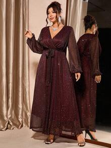 Cravure Vestido elegante de talla grande con parches de malla